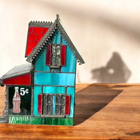 Vintage 1995 Coca-Cola Stained Glass Corner Store Lighted Lamp - Picture 5 of 6